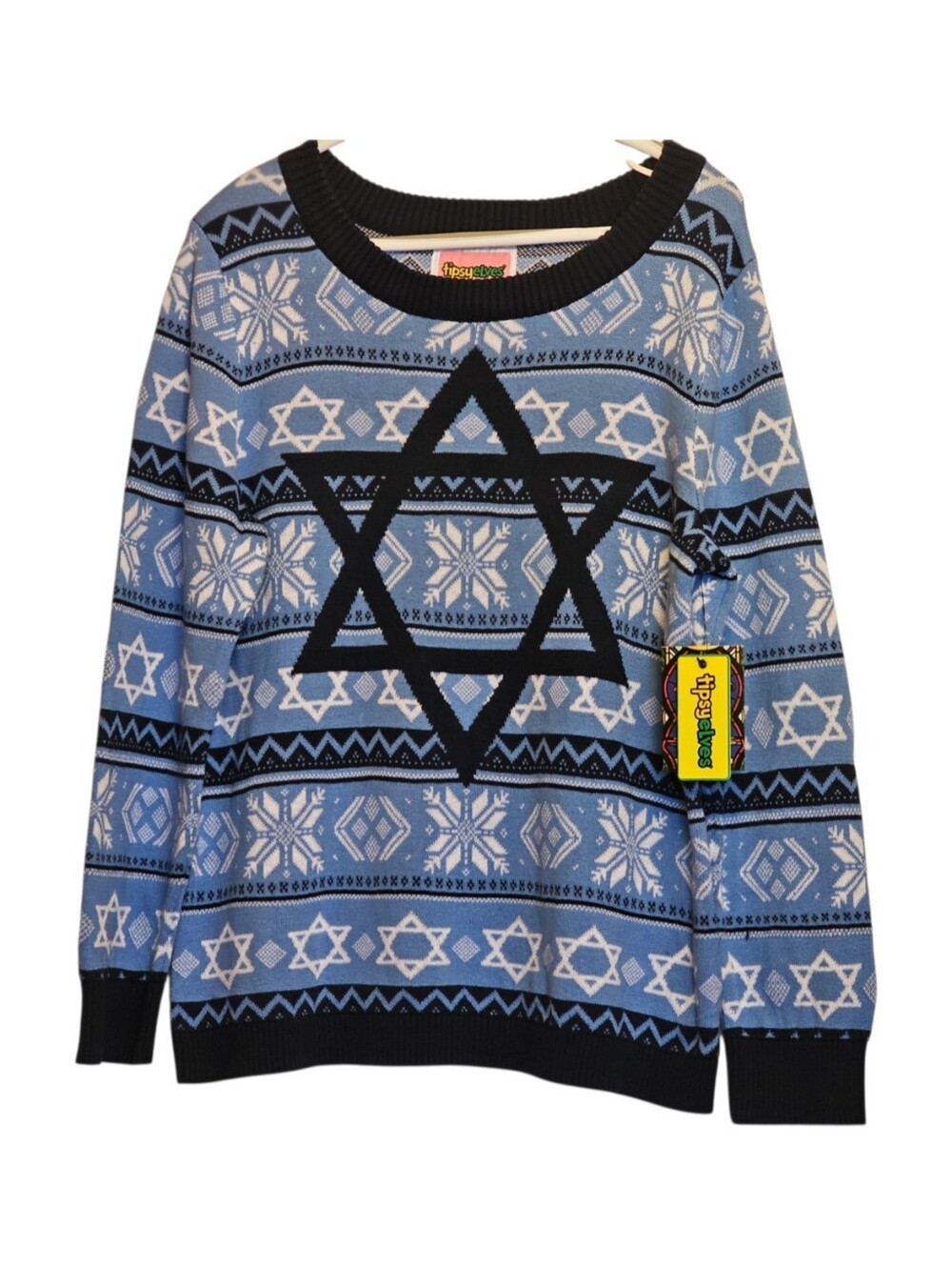 Tipsy Elves Women's The Night Before Hanukkah Star Of David Ugly Sweater Blue XL
